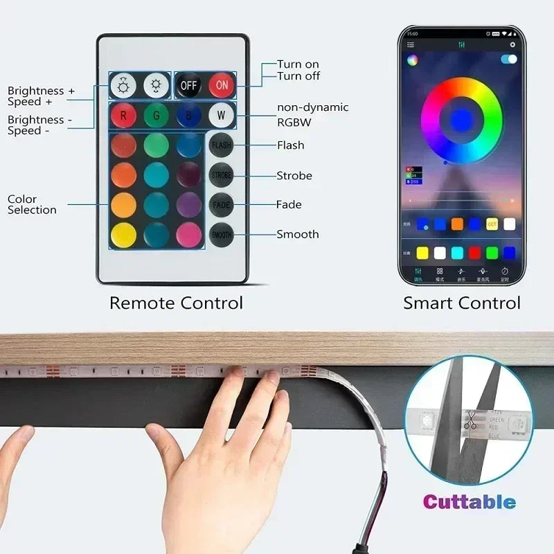 1-30m Bluetooth RGB LED Strip Light for TV Backlight USB 5V 5050 Flexible Tape APP Remote Control Game Room Holiday Decor Lights