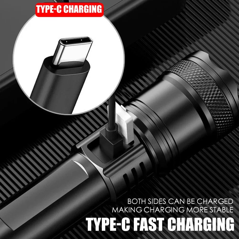Super Bright Rechargeable LED Flashlight Zoom Torch with LCD Display 3 Modes Waterproof Handheld Light Outdoor Camping Lantern