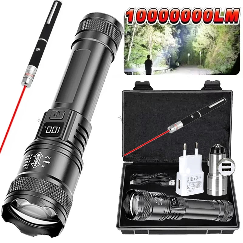 Super Bright Rechargeable LED Flashlight Zoom Torch with LCD Display 3 Modes Waterproof Handheld Light Outdoor Camping Lantern