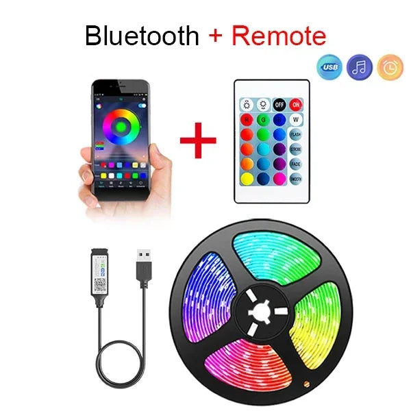 1-30m Bluetooth RGB LED Strip Light for TV Backlight USB 5V 5050 Flexible Tape APP Remote Control Game Room Holiday Decor Lights