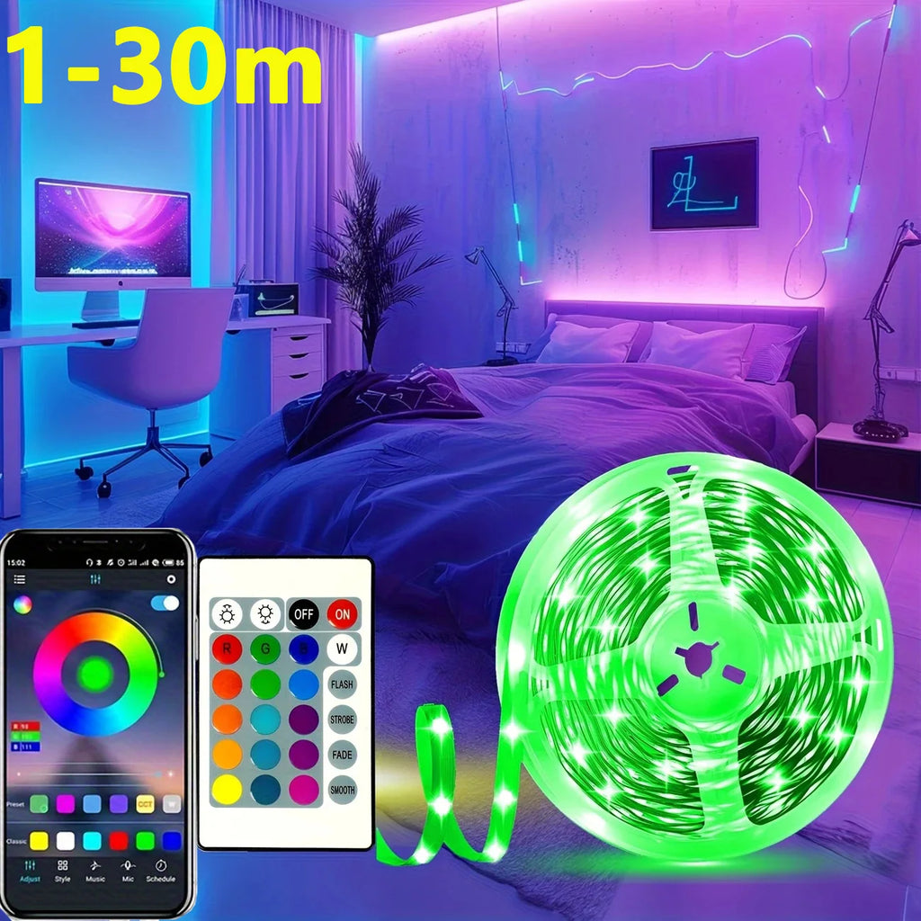 1-30m Bluetooth RGB LED Strip Light for TV Backlight USB 5V 5050 Flexible Tape APP Remote Control Game Room Holiday Decor Lights